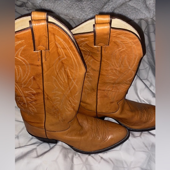 Justin Camel Doeskin Leather Western Cowboy Boots 7 - Picture 1 of 5
